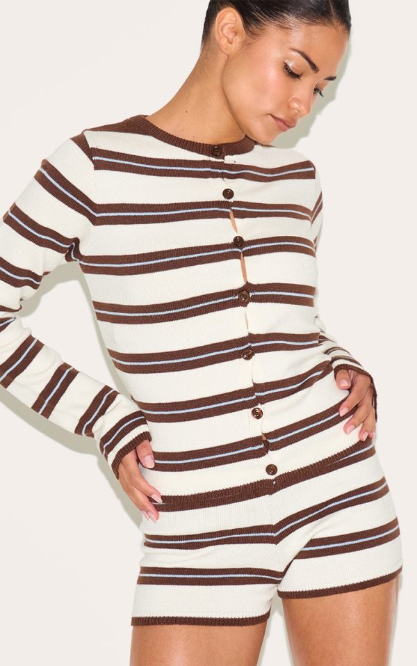 Petite Multi Knitted Stripe Mini Shorts