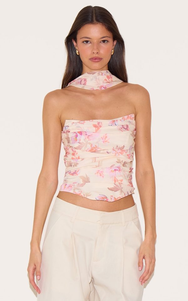 Cream Floral Scarf Detail Corset