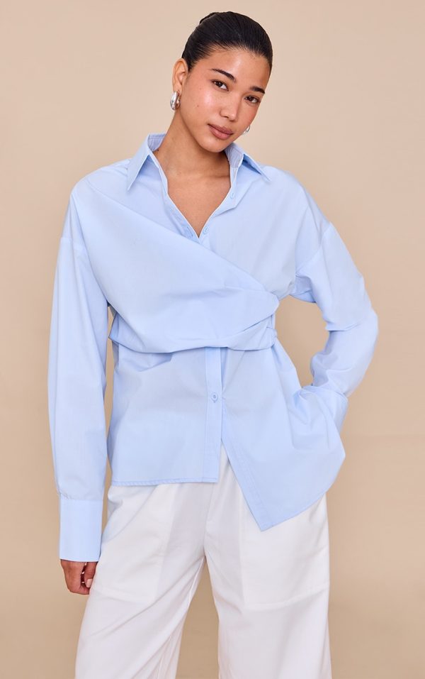 Light Blue Asymmetric Drape Shirt