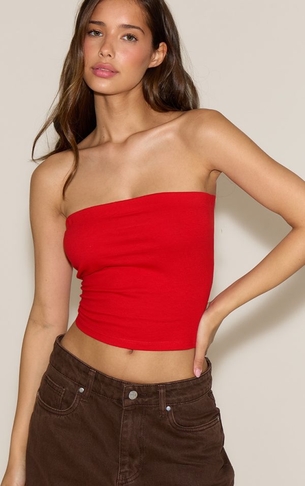 Tomato Red Soft Cotton Bandeau Top