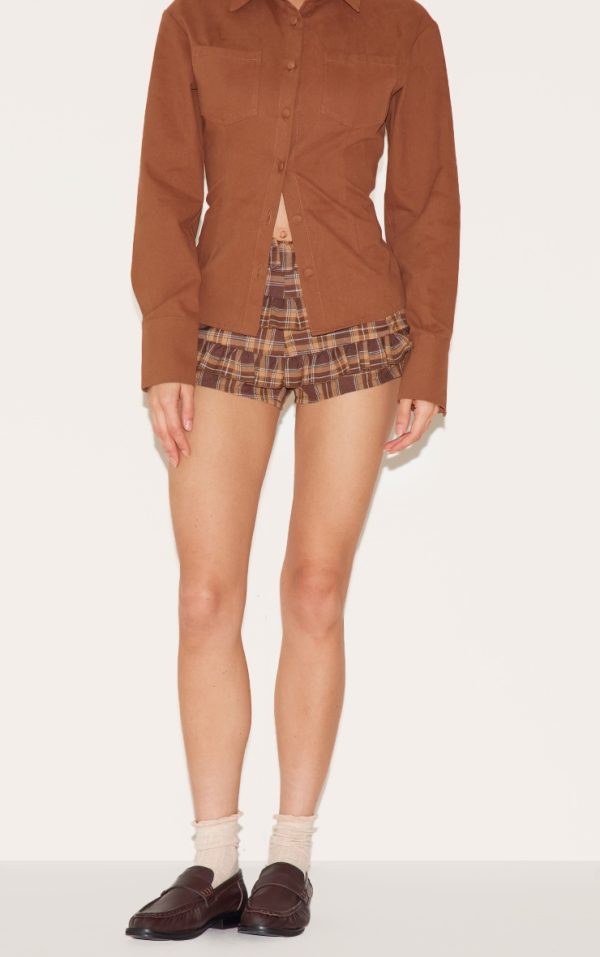 Brown Gingham Woven Frill Bloomer Shorts