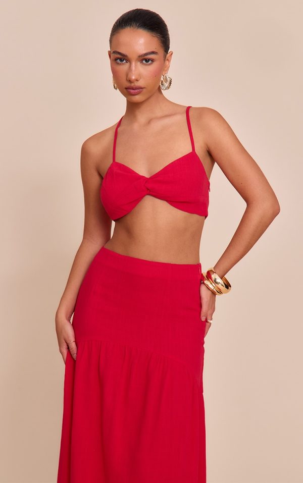 Tomato Red Twist Front Cropped Bralet