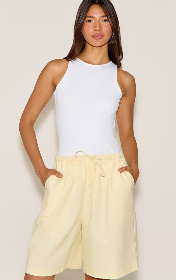 Lemon Linen Blend Longline Shorts