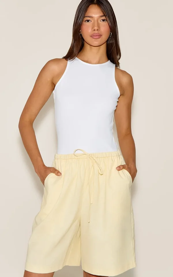 Lemon Linen Blend Longline Shorts