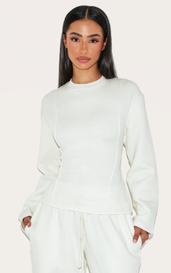 Petite Cream Long Sleeve Waist Cinched Sweatshirt
