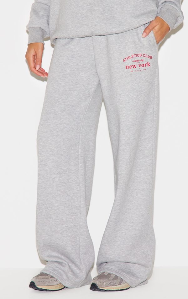Ash Grey Wide Leg New York Printed Sweatpants