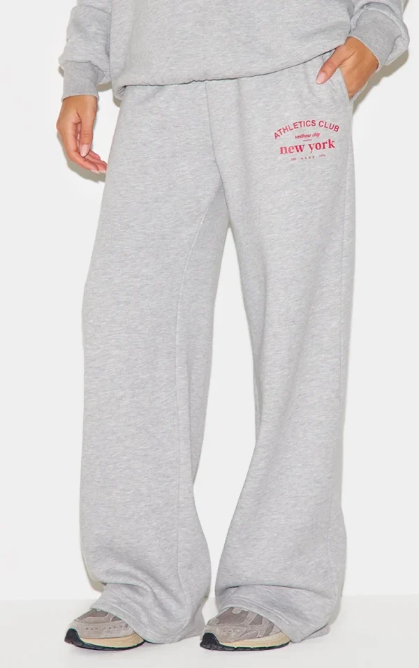 Ash Grey Wide Leg New York Printed Sweatpants