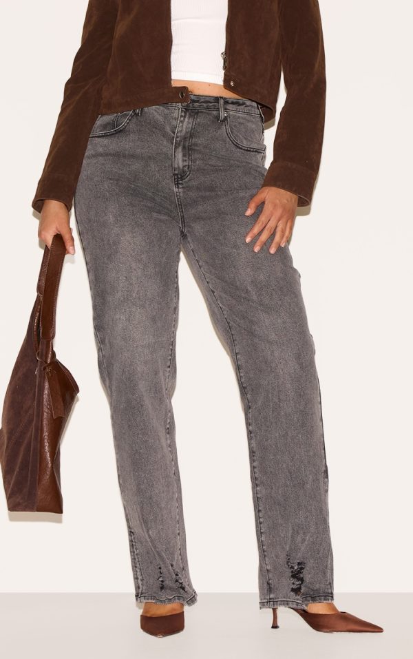 Shape Grey Hourglass Stretch Ripped Split Hem Straight Leg Jeans