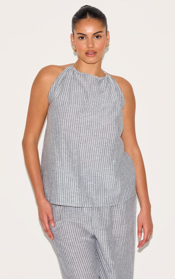 Plus Grey Striped Halterneck Top