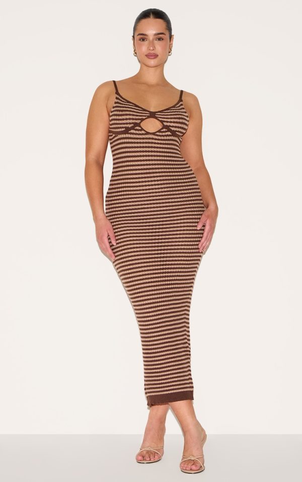 Shape Mocha Crochet Striped Strappy Maxi Dress
