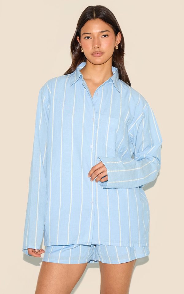 Blue Striped Oversized Long Sleeve Shirt