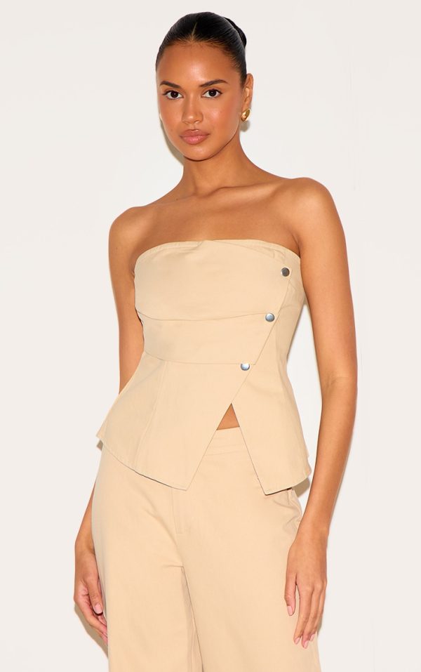Stone Twill Foldover Bandeau Top