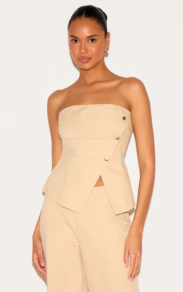 Stone Twill Foldover Bandeau Top
