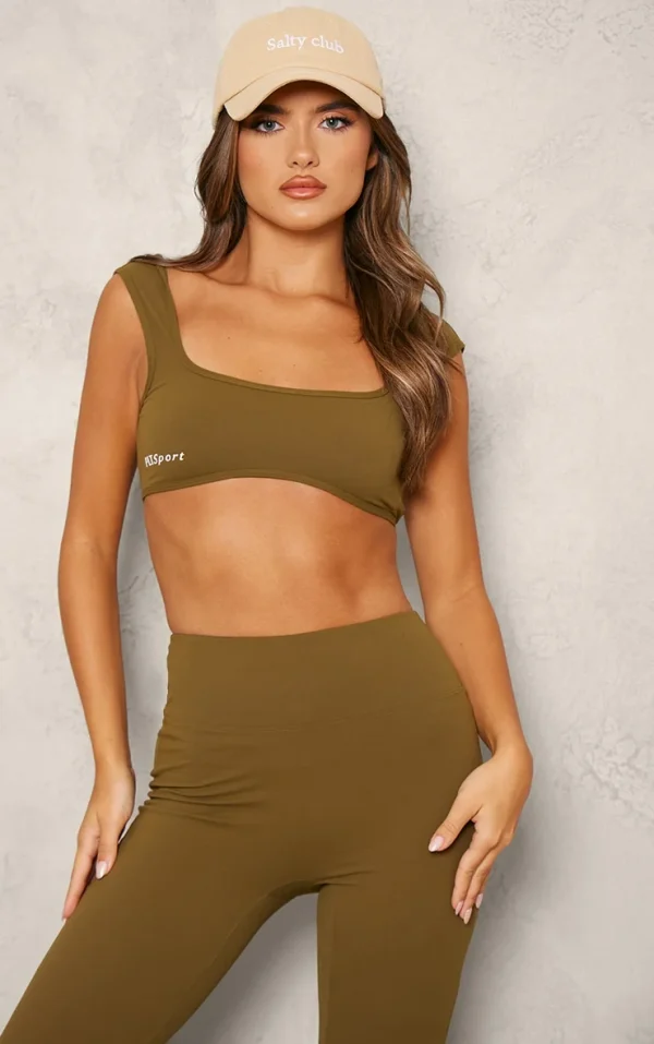 PLT SPORT Moss Green Sculpt Open Back Underbust Sports Bra