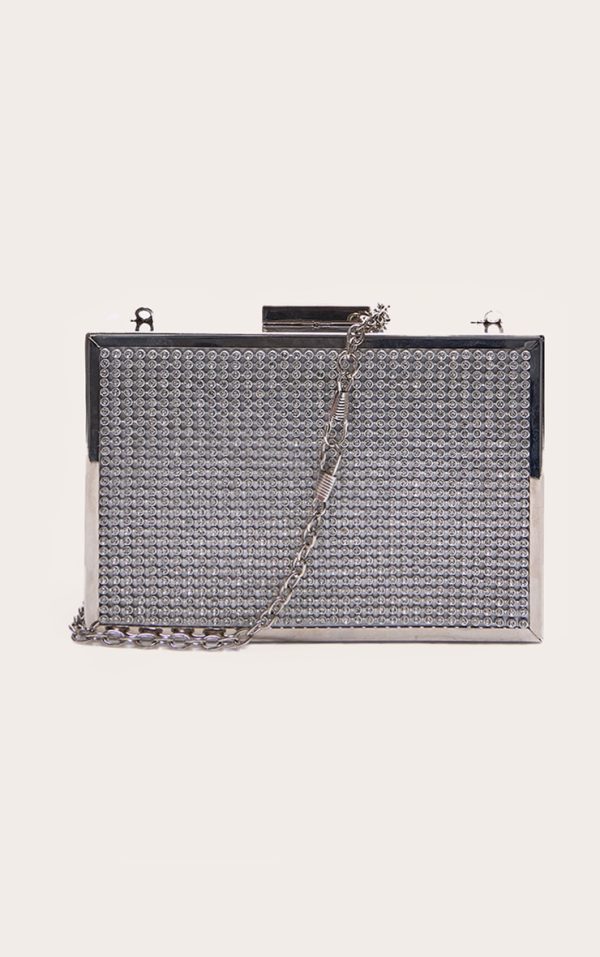 Silver Diamante Box Clutch