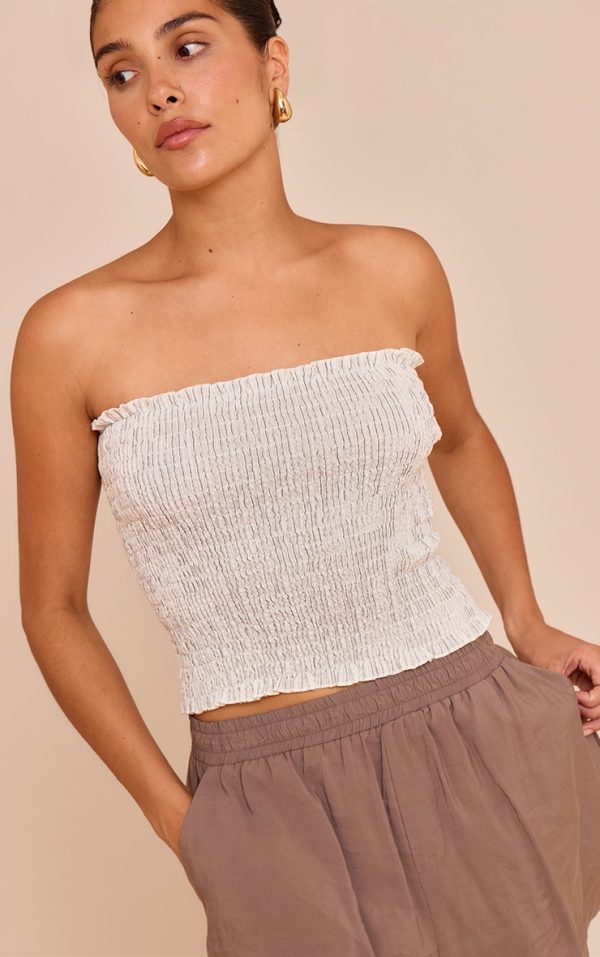 Petite Cream Crinkle Bandeau Top