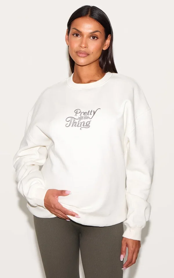 Maternity Cream Plt Embroidered Oversized Sweatshirt