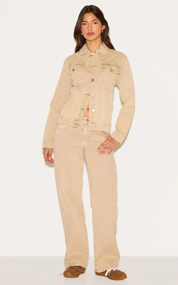 Sand Washed Corduroy Mid Waist Straight Leg Jeans