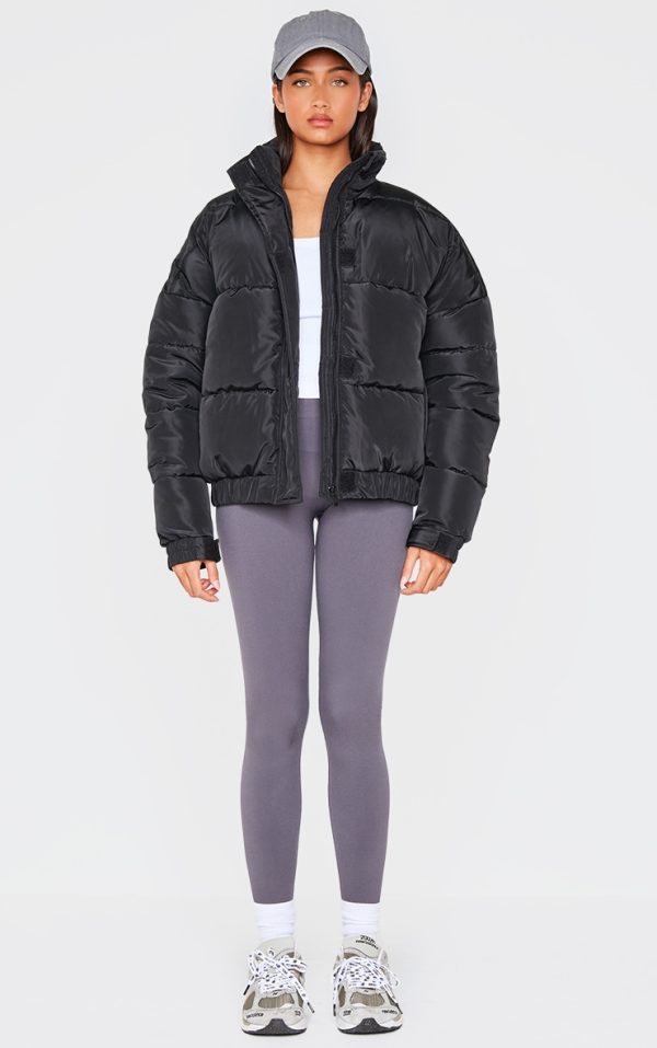 Black Funnel Neck Padded Jacket