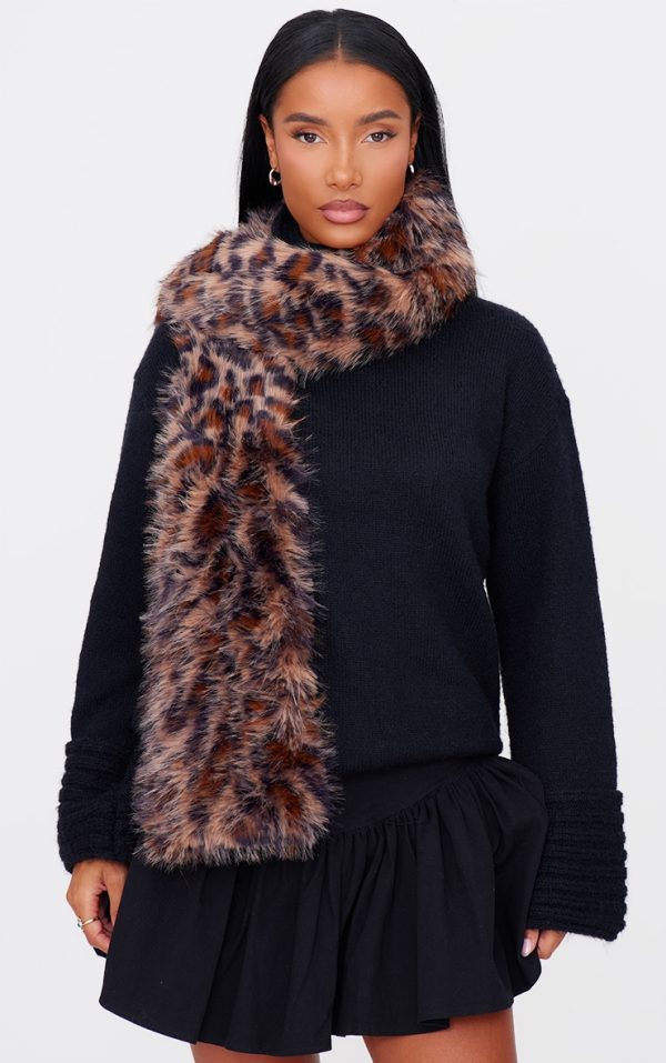 Leopard Faux Fur Double Lined Scarf