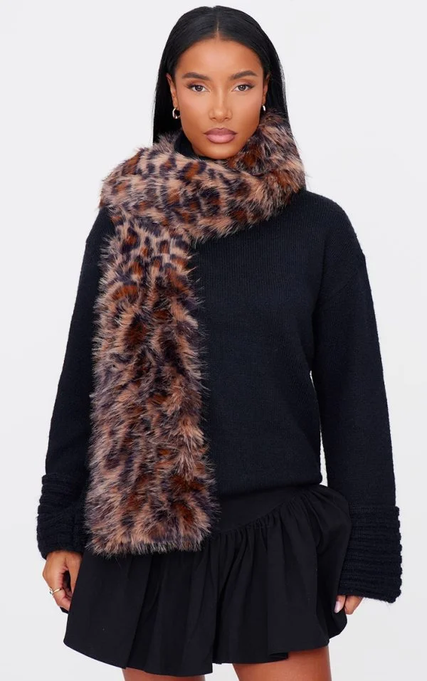 Leopard Faux Fur Double Lined Scarf