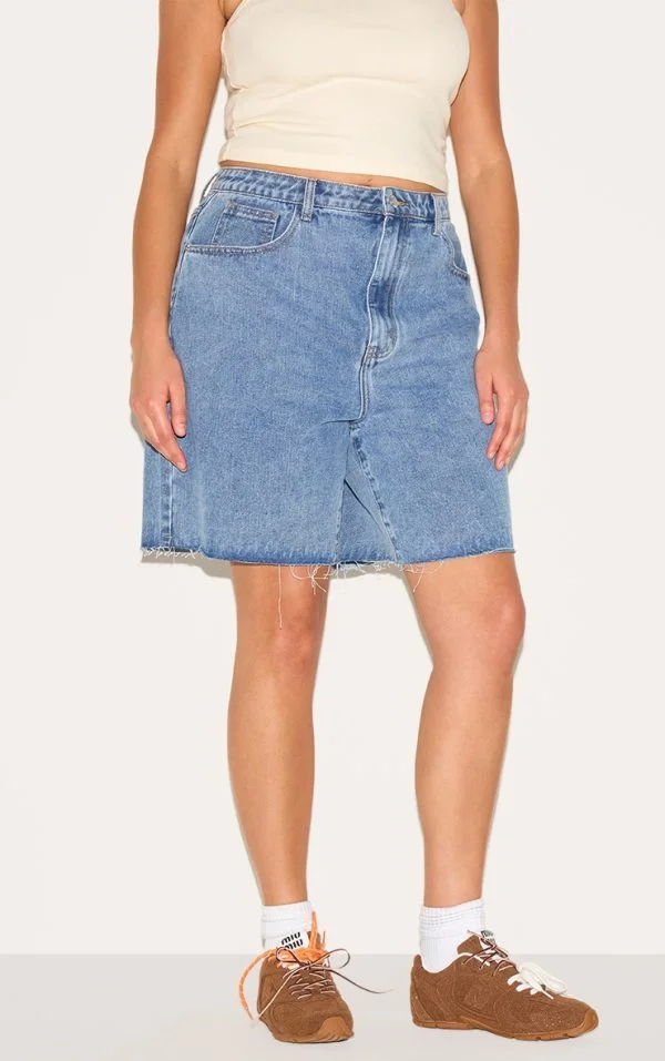 Plus Mid Blue Wash Boyfriend Denim Short
