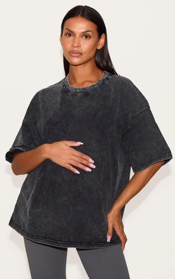 Maternity Charcoal Acid Wash Oversize T-shirt