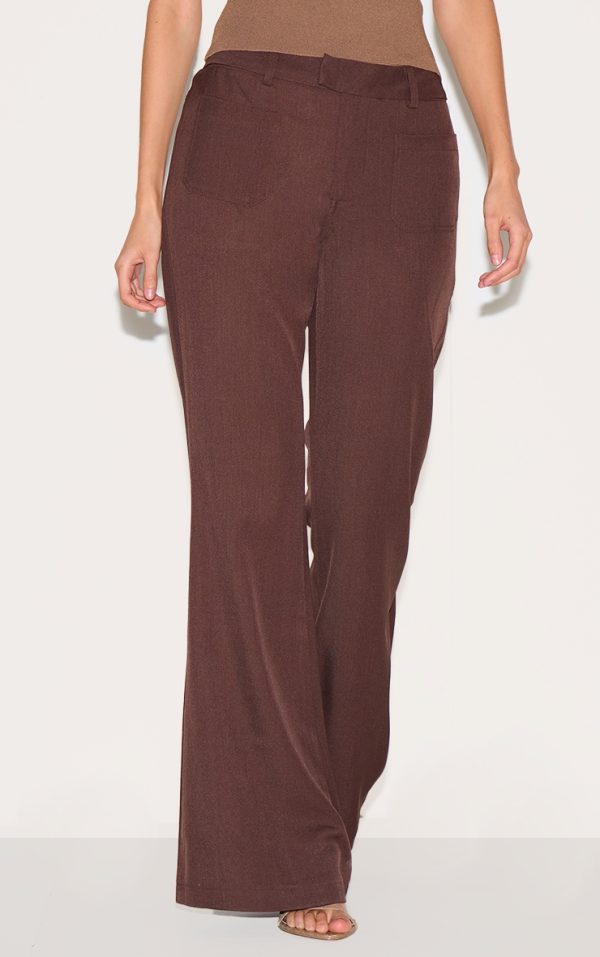 Chocolate Low Rise Pocket Detail Tailored Woven Flared Pants