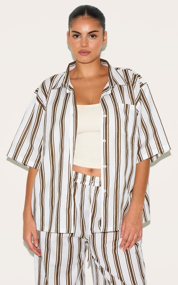 Plus Beige Striped  Oversized Shirt