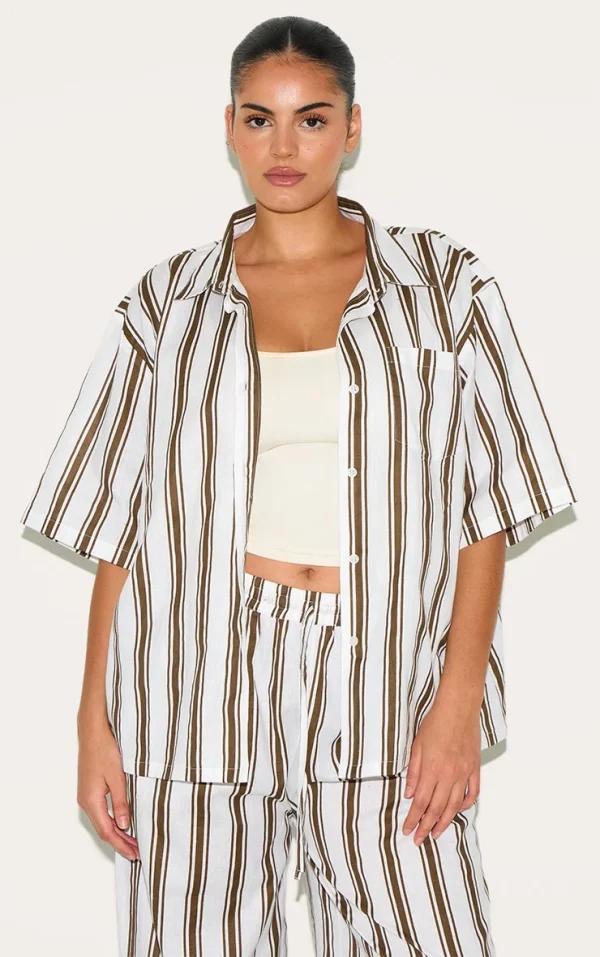 Plus Beige Striped  Oversized Shirt
