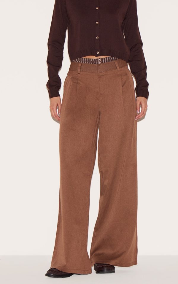 Chocolate Woven Contrast Stripe Boxer Detail Straight Leg Pants