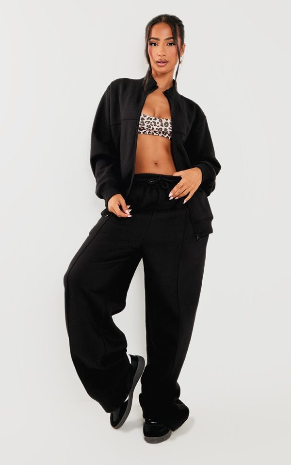 Petite Black Seam Detail Straight Leg Sweatpants