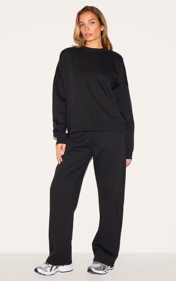 Black Oversized Sweatshirt Tracksuit Set