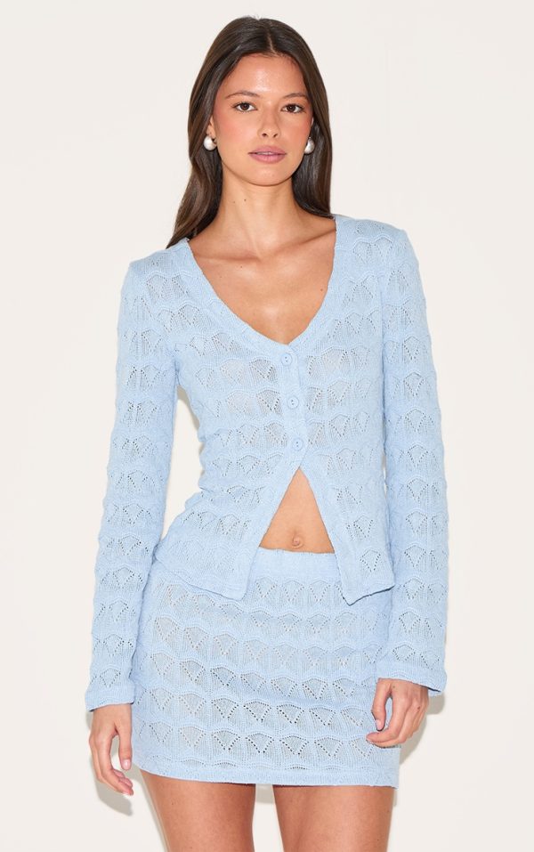 Light Blue Textured Button Up Long Sleeve Cardigan