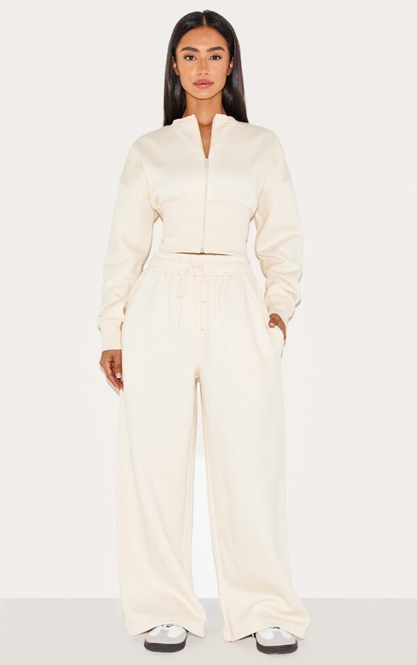 Petite Cream Drawstring Wide Leg Sweatpants