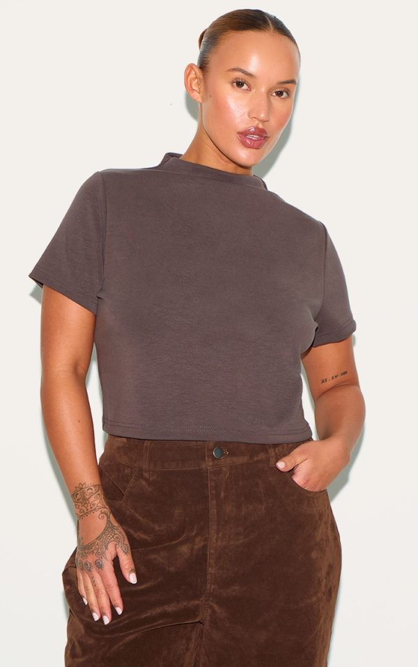 Plus Chocolate Cap Sleeve Modal Crop Top