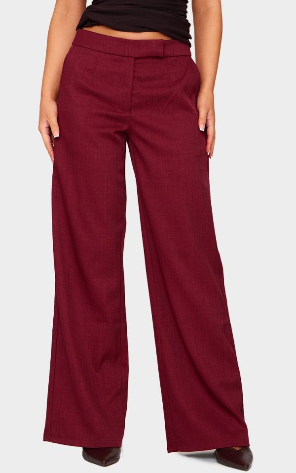 Petite Burgundy Woven Low Rise Wide Leg Pants