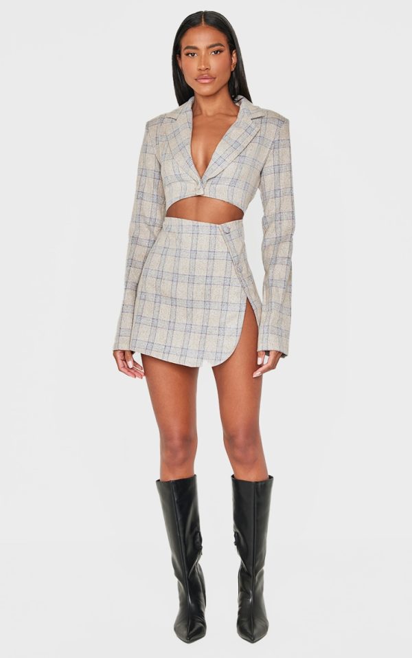 Stone Check Cut Out Long Sleeved Blazer Dress