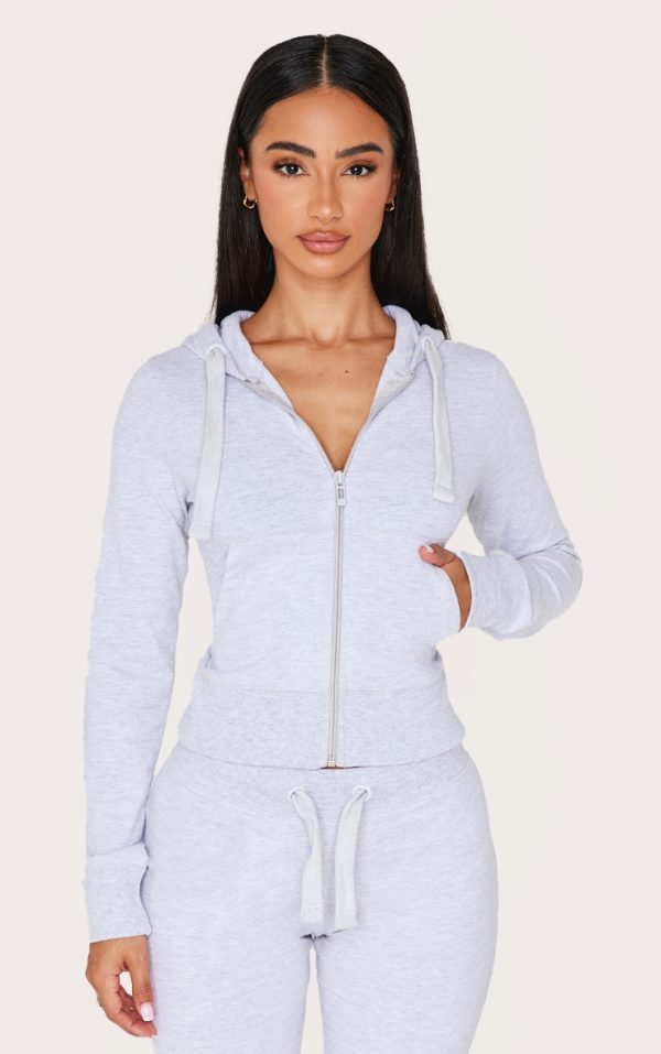 Petite Grey Marl Zip Up Fitted Track Top