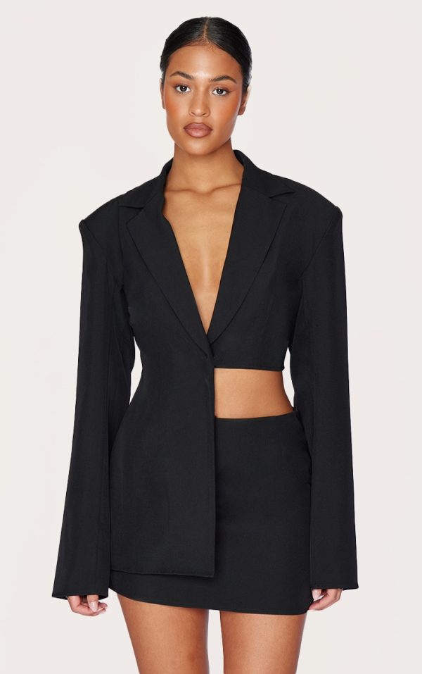 Tall Black Asymmetric Half Crop Blazer