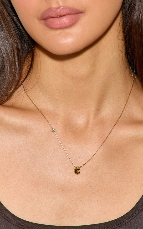 Gold Water Resistant Bubble Initial C Necklace
