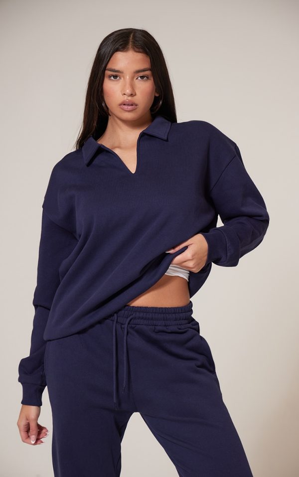 Navy Premium Collared Oversized Sweatshirt