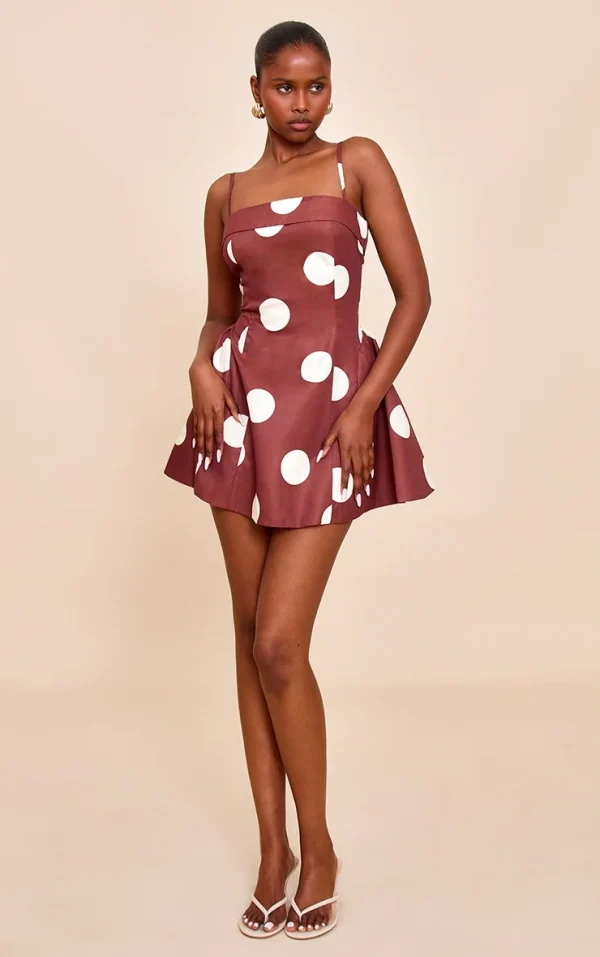 Brown Polka Dot Structured Shift Dress