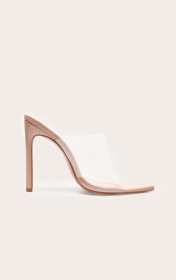 Nude Clear Strap Pu Point Toe High Heels