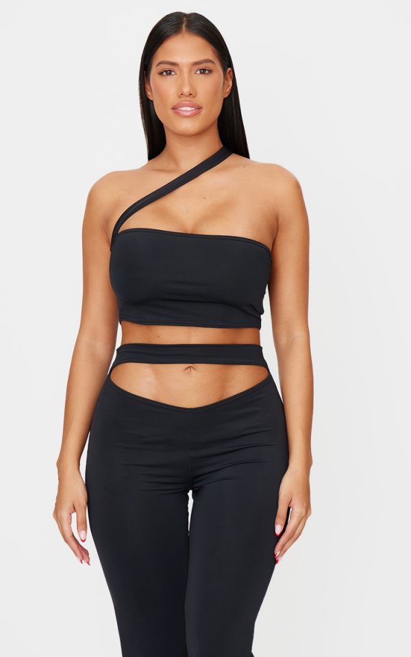 Shape Black Sculp Asymmetric Strappy Crop Top