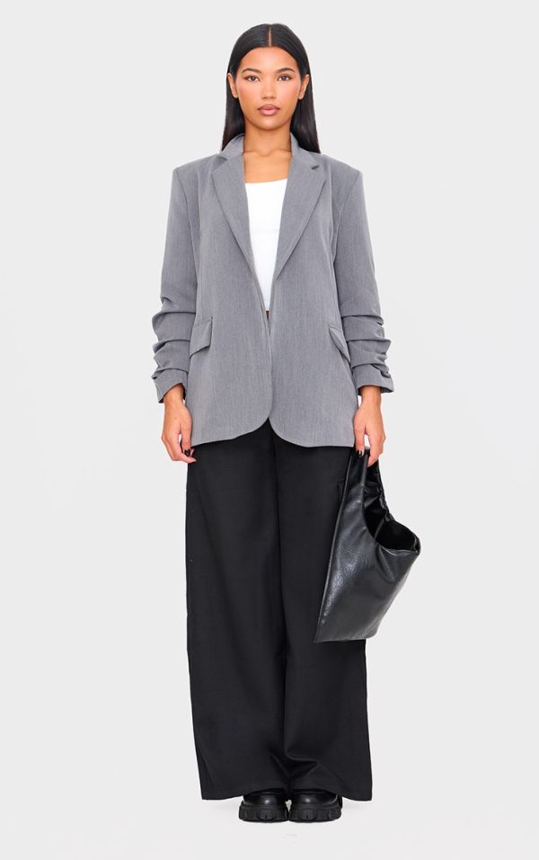 Grey Ruched Up Sleeve Boxy Blazer