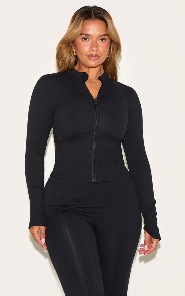Shape Black Active Zip Front Seam Detail Jacket