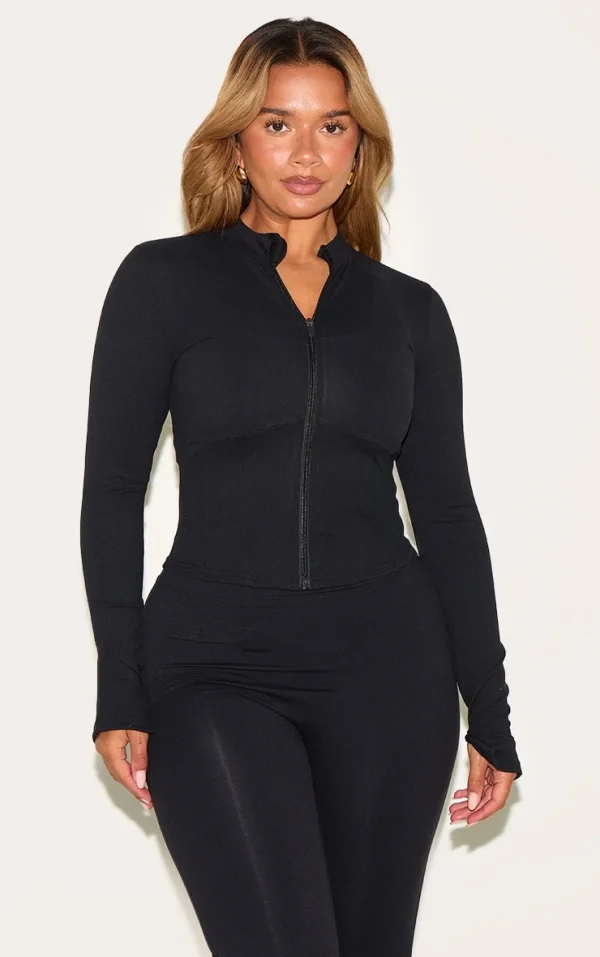 Shape Black Active Zip Front Seam Detail Jacket