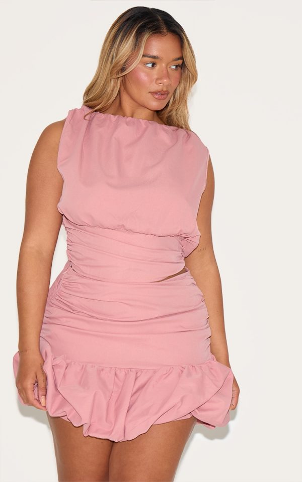 Shape Rose Ruched Dropped Hem Puffball Mini Skirt