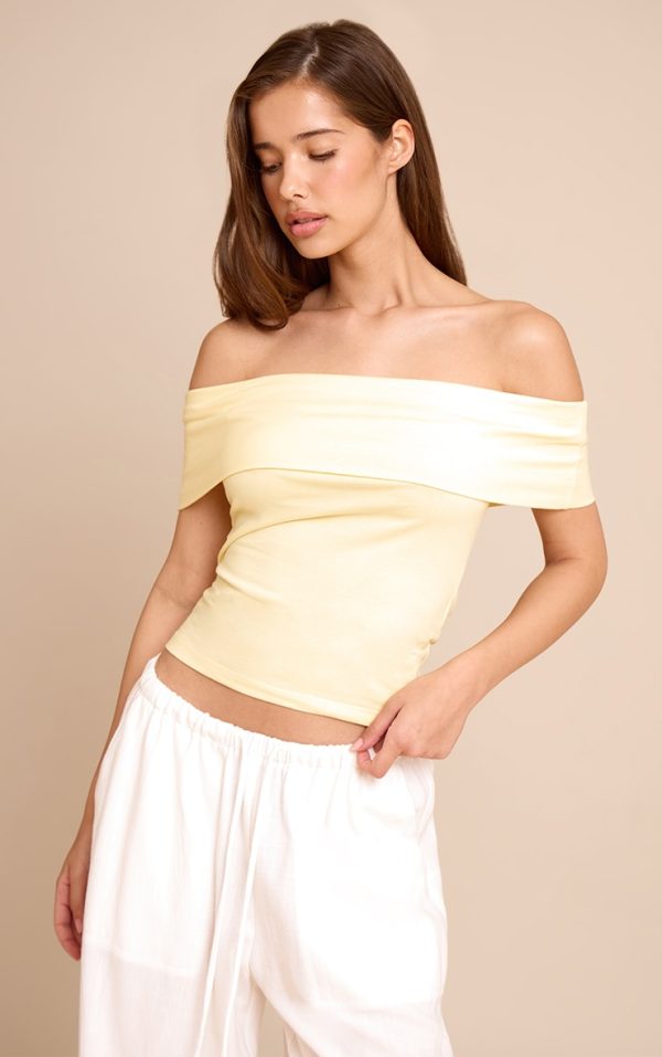 Butter Cream Soft Cotton Bardot Top